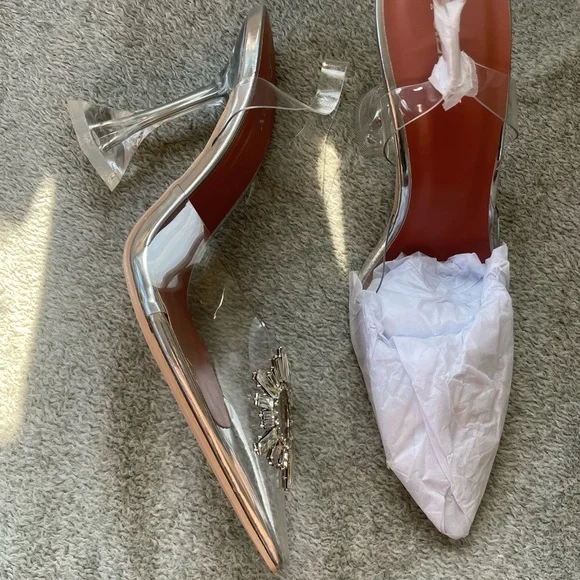 Women's Slip on Transparent Slingback Pointed Toe Crystal Rhinestones Clear *NEW - Picture 9 of 10